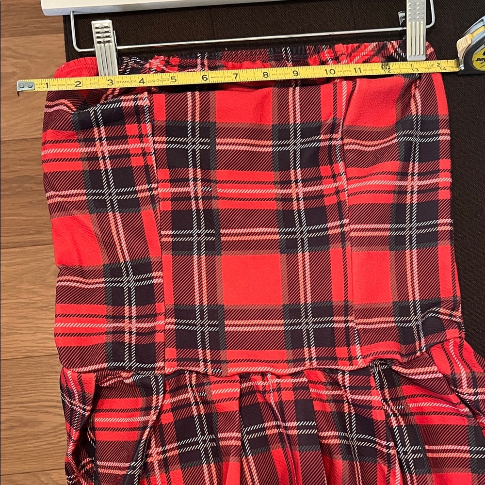 ( 0445) Women Strapless Red Plaid Women's Dress - Picture 4 of 9